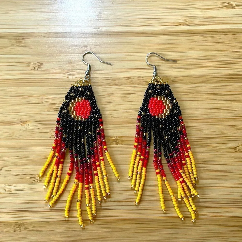 Colorful Bohemian Beaded handmade Tassel Pendant Dangle Earrings
